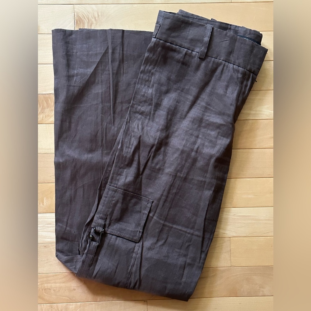 BCBGMaxAzria brown linen/cotton cargo pants